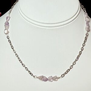 Pale Amethyst Crystal Chips on Stainless Steel Chain Necklace